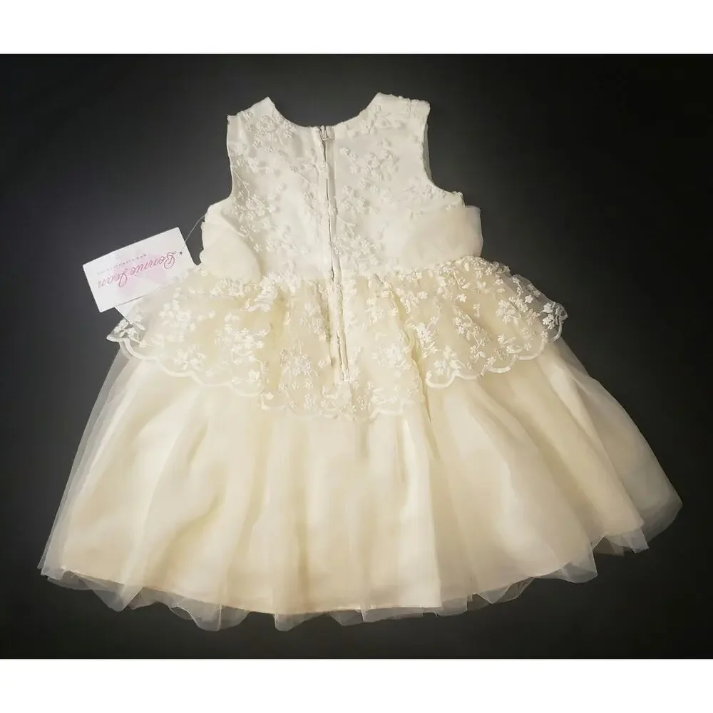 Bonnie Jean Girl's 2T Dress Cream Tulle Floral Embroidered Easter Flower Girl